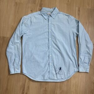 Levis Shirt Mens Medium Blue Yellow Stripes Button Up Red Tab Fishing Mermaid